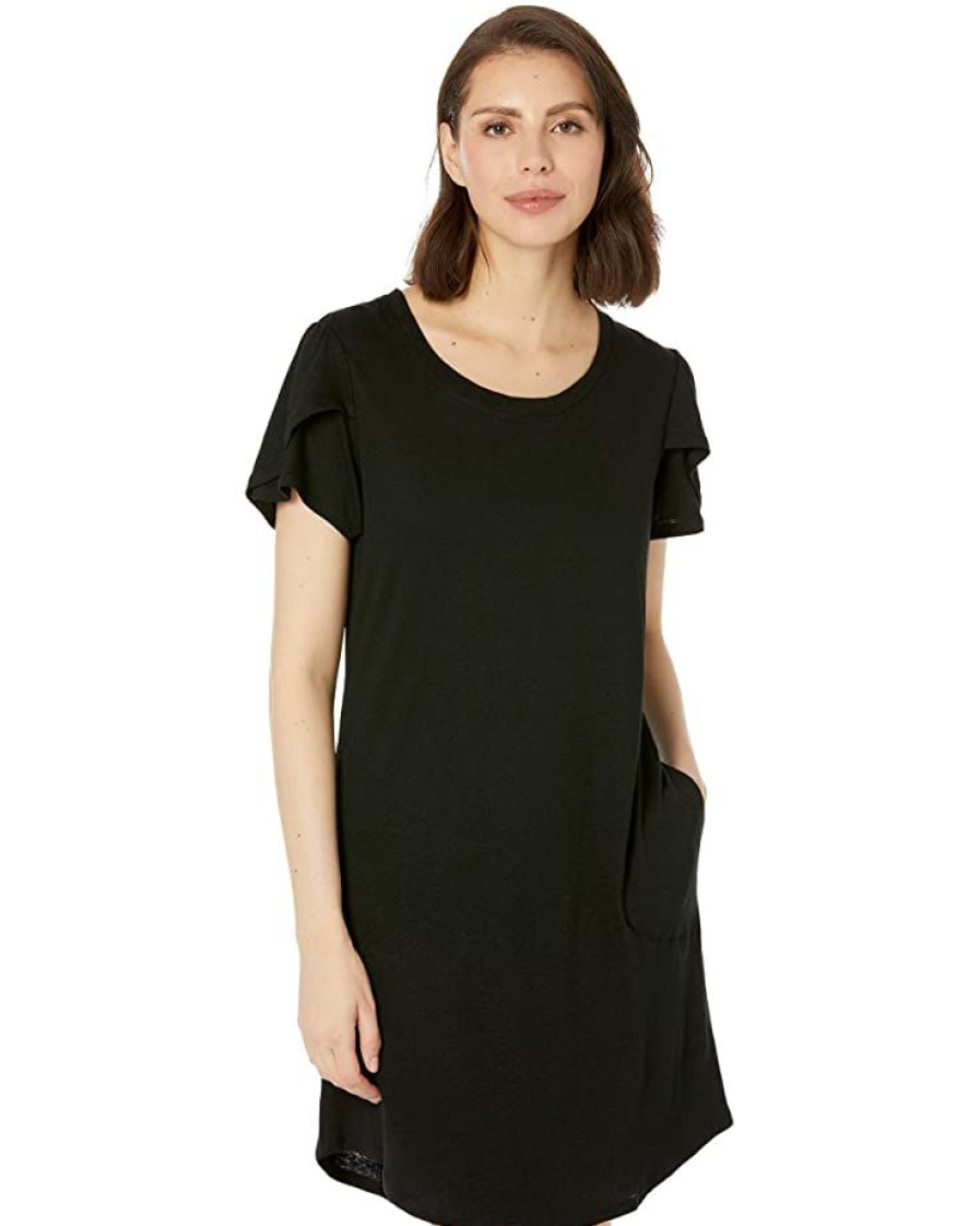 Clothing * | Nic+Zoe Dresses Flutter Sleeve Scoop Neck Dress Black Onyx