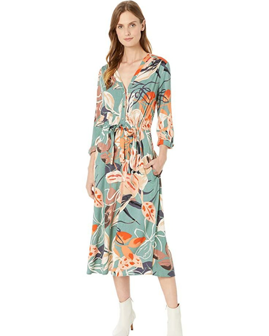 Clothing * | Nic+Zoe Dresses Artful Floral Live In Dress Green Multi