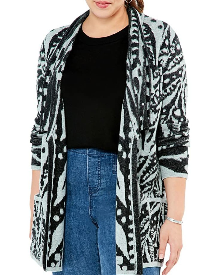 Clothing * | Nic+Zoe Sweaters Plus Size Here And There Cardigan Black Multi