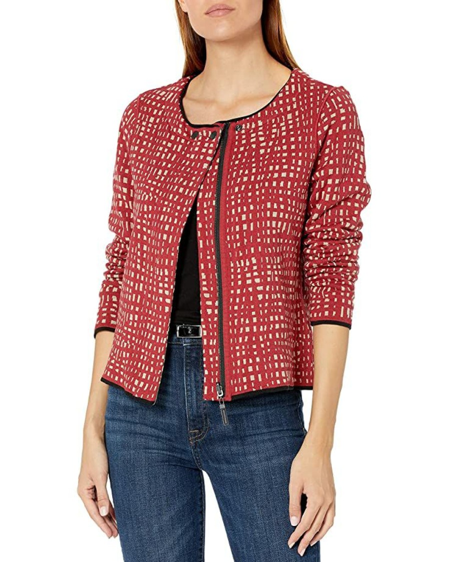 Clothing * | Coats & Outerwear Nic+Zoe Women'S Check Mate Reversible Jacket Red Multi