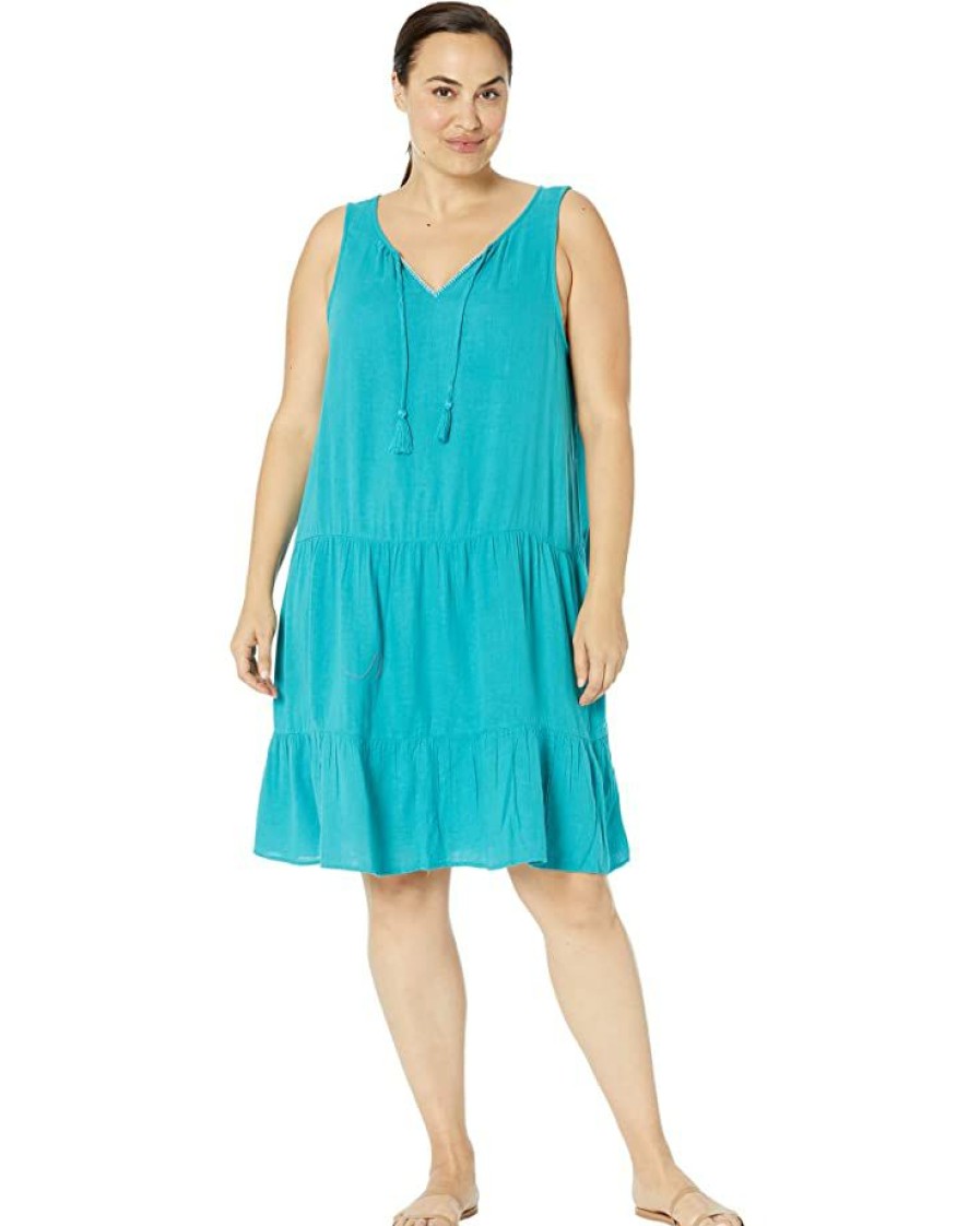 Clothing * | Nic+Zoe Dresses Plus Size Double Gauze Tiered Dress