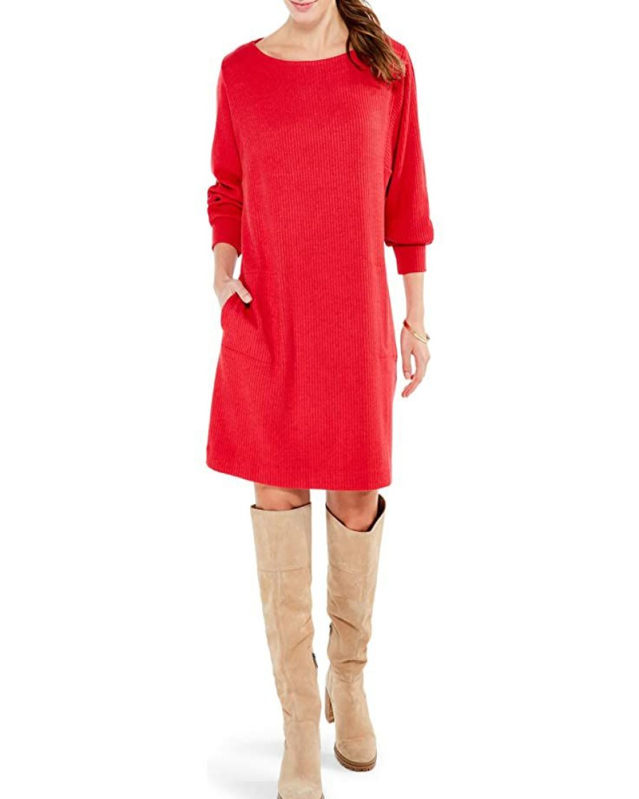 Clothing * | Nic+Zoe Dresses Petite Cozy Rib Dress Pop Red