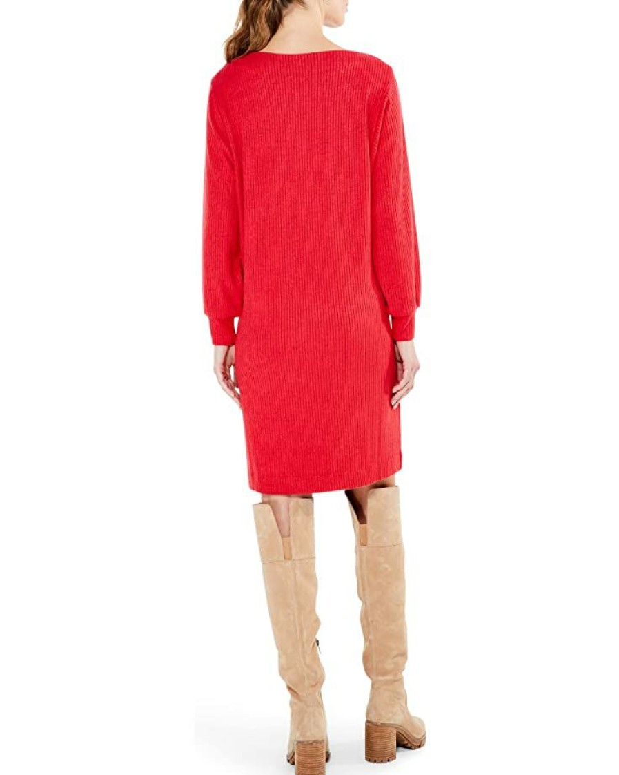 Clothing * | Nic+Zoe Dresses Petite Cozy Rib Dress Pop Red