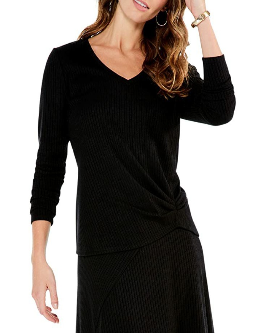 Clothing * | Nic+Zoe Sweaters Cozy Rib Twist Top Black Onyx