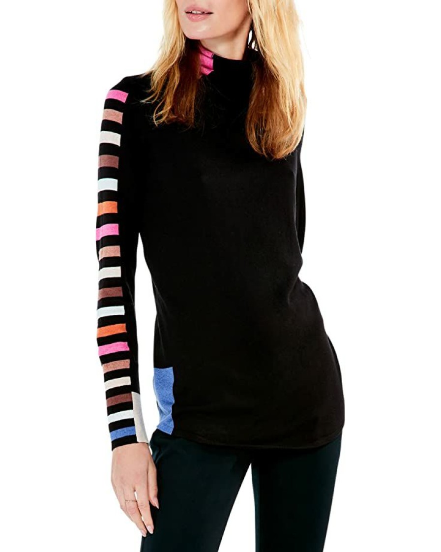 Clothing * | Nic+Zoe Sweaters Stripes Aside Vital Turtleneck Black Multi