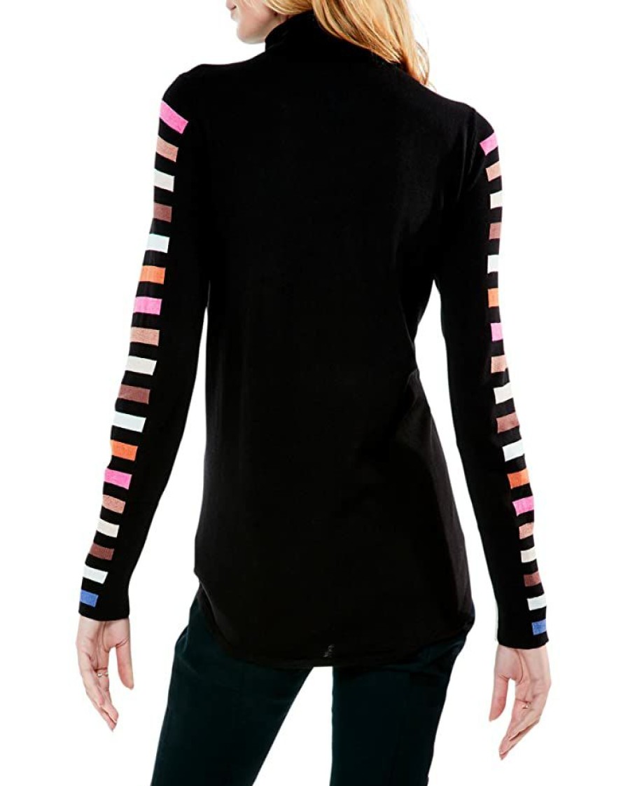 Clothing * | Nic+Zoe Sweaters Stripes Aside Vital Turtleneck Black Multi