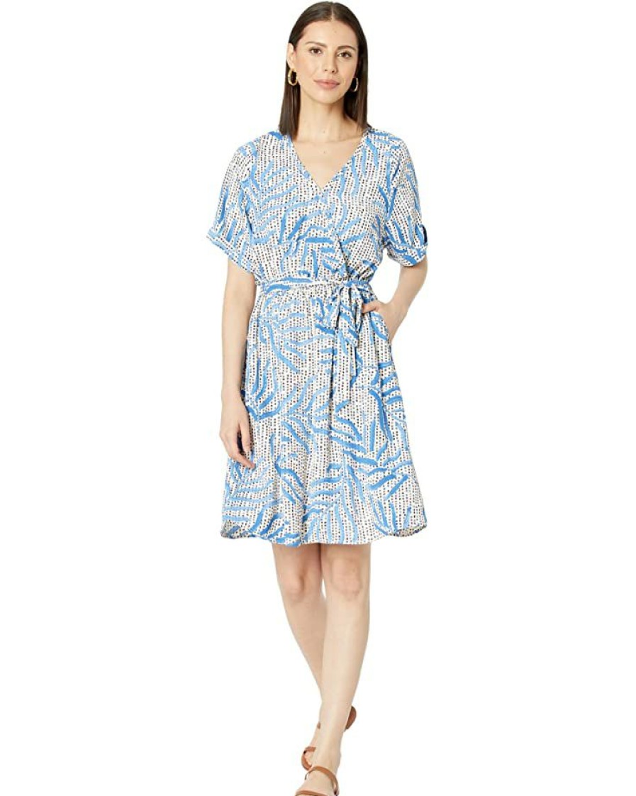 Clothing * | Nic+Zoe Dresses Palm Dot Dress Blue Multi