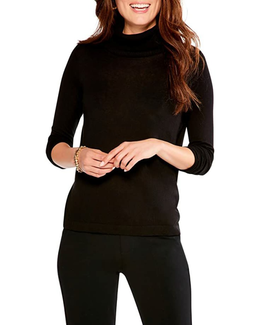 Clothing * | Nic+Zoe Sweaters Petite Turtleneck Sweater Tee Black Onyx