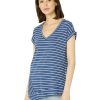 Clothing * | Nic+Zoe Shirts & Tops Striped Short Sleeve V-Neck Asymmetrical Tee