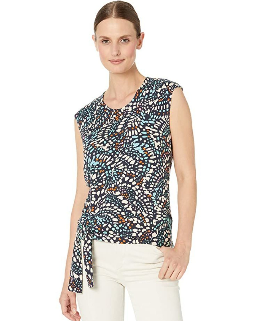 Clothing * | Nic+Zoe Shirts & Tops Mosaic Dots Top Aqua Multi