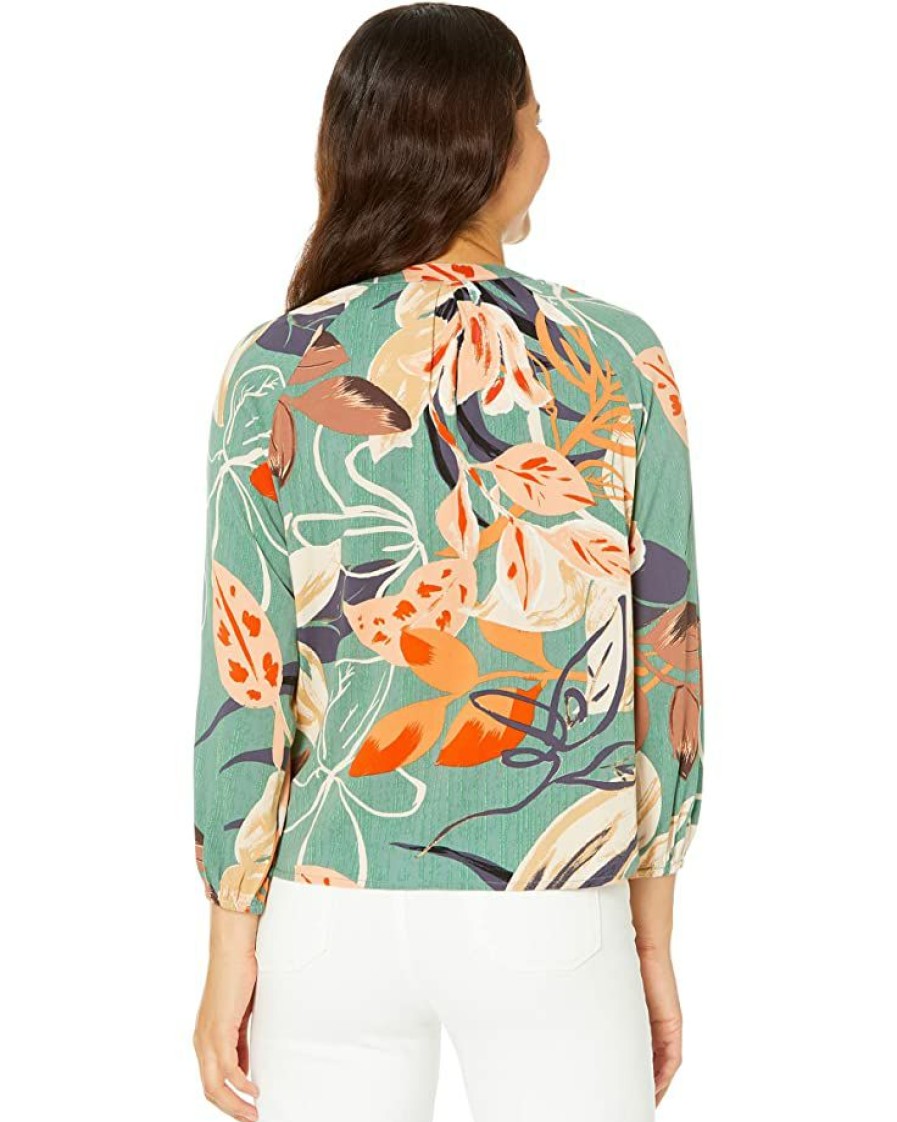 Clothing * | Nic+Zoe Shirts & Tops Artful Floral Live In Tie Top Green Multi