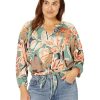 Clothing * | Nic+Zoe Shirts & Tops Plus Size Artful Floral Live In Tie Top Green Multi