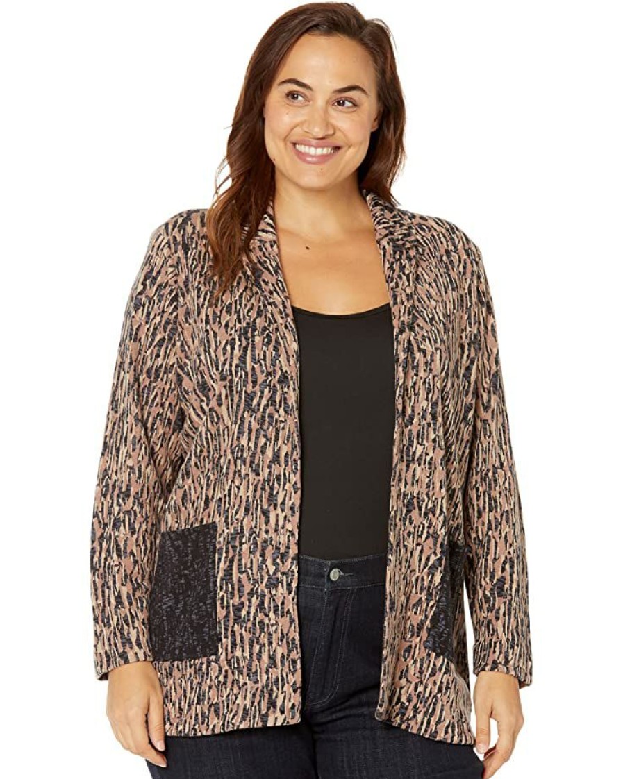 Clothing * | Nic+Zoe Coats & Outerwear Plus Size Bark Mix Blazer Neutral Multi