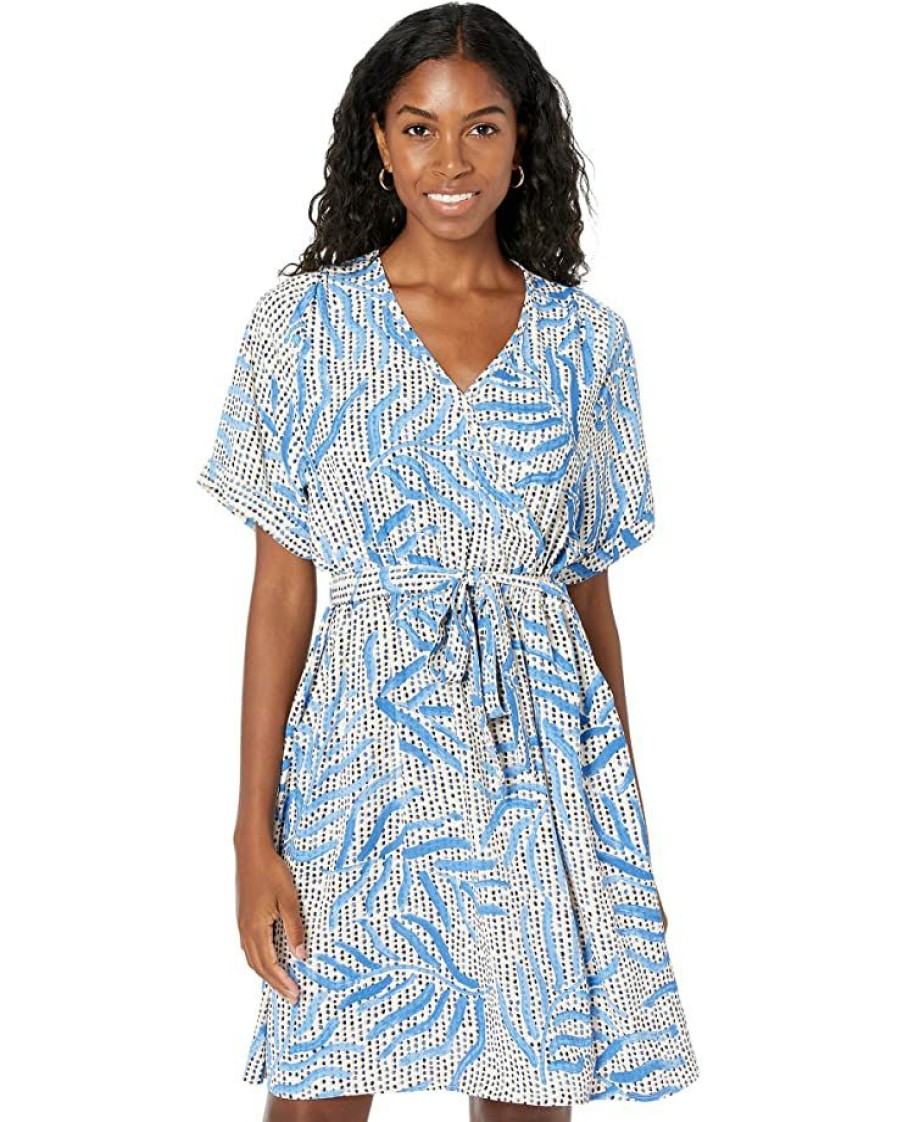 Clothing * | Nic+Zoe Dresses Petite Palm Dot Dress Blue Multi