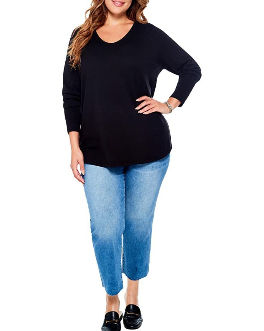 Clothing * | Nic+Zoe Sweaters Plus Size Vital V-Neck Black Onyx