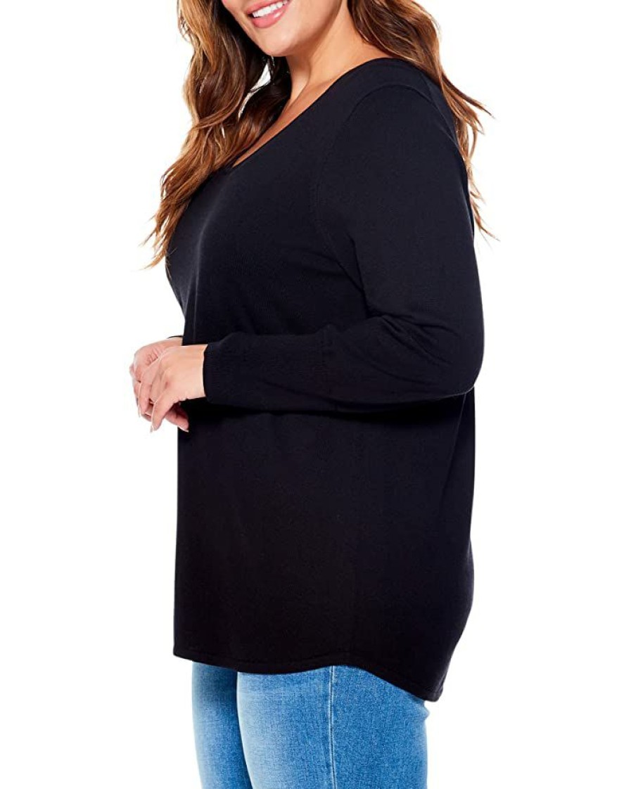 Clothing * | Nic+Zoe Sweaters Plus Size Vital V-Neck Black Onyx