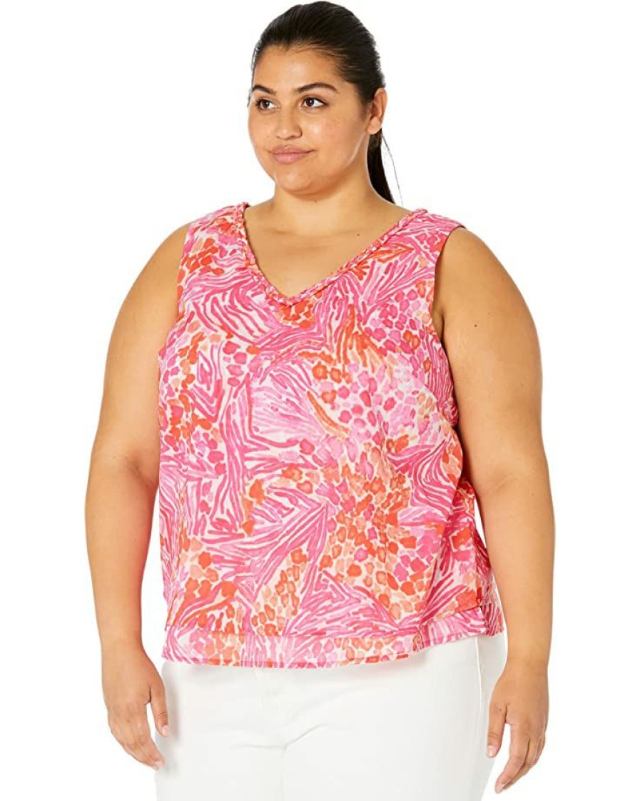 Clothing * | Nic+Zoe Shirts & Tops Plus Size Watercolor Petals Tank Pink Multi