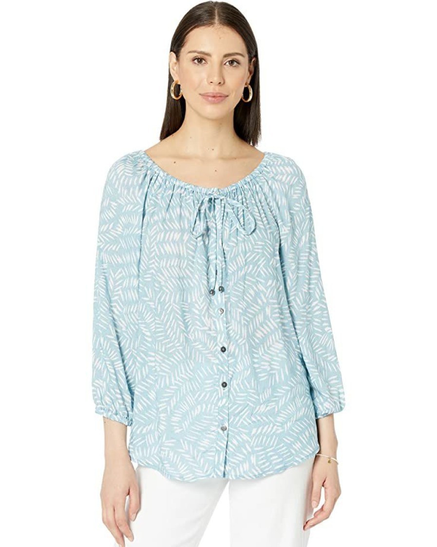 Clothing * | Nic+Zoe Shirts & Tops In Stitches Top Blue Multi