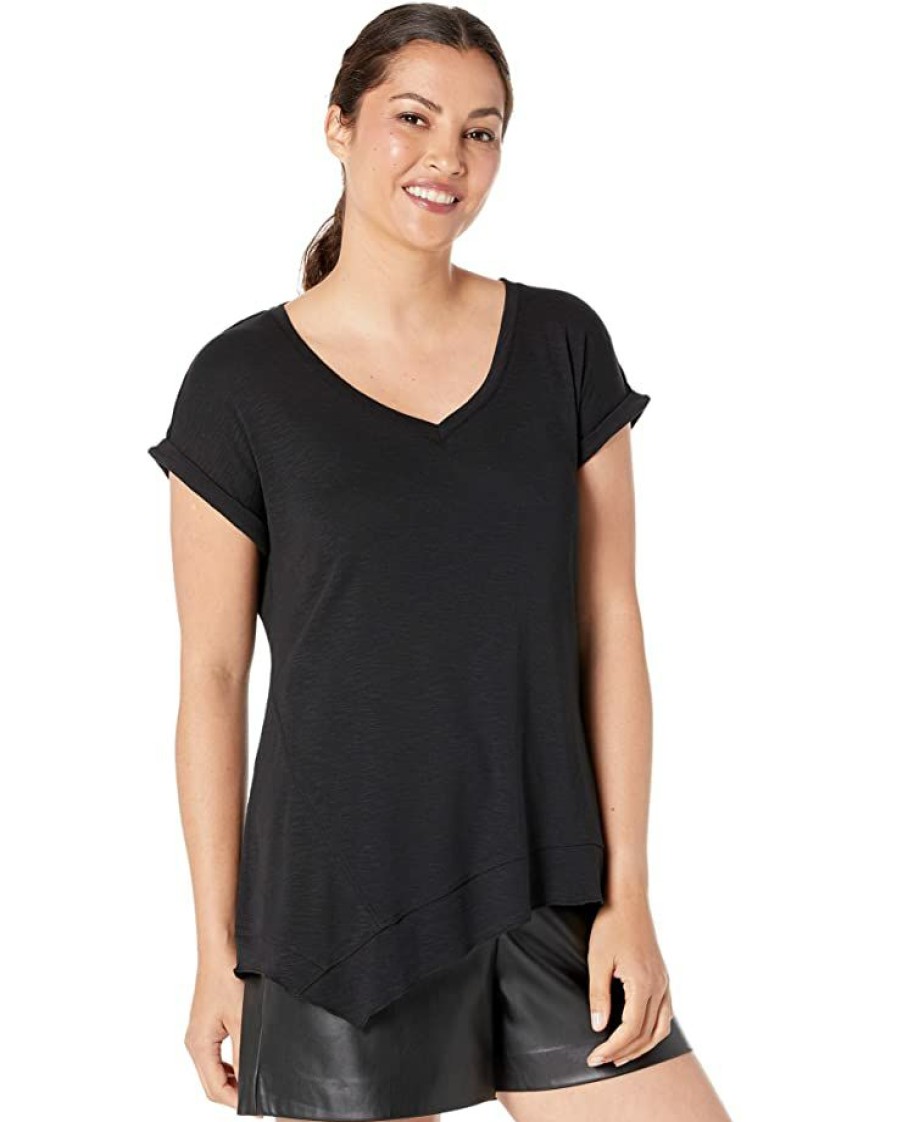 Clothing * | Nic+Zoe Shirts & Tops Short Sleeve V-Neck Asymmetrical Tee