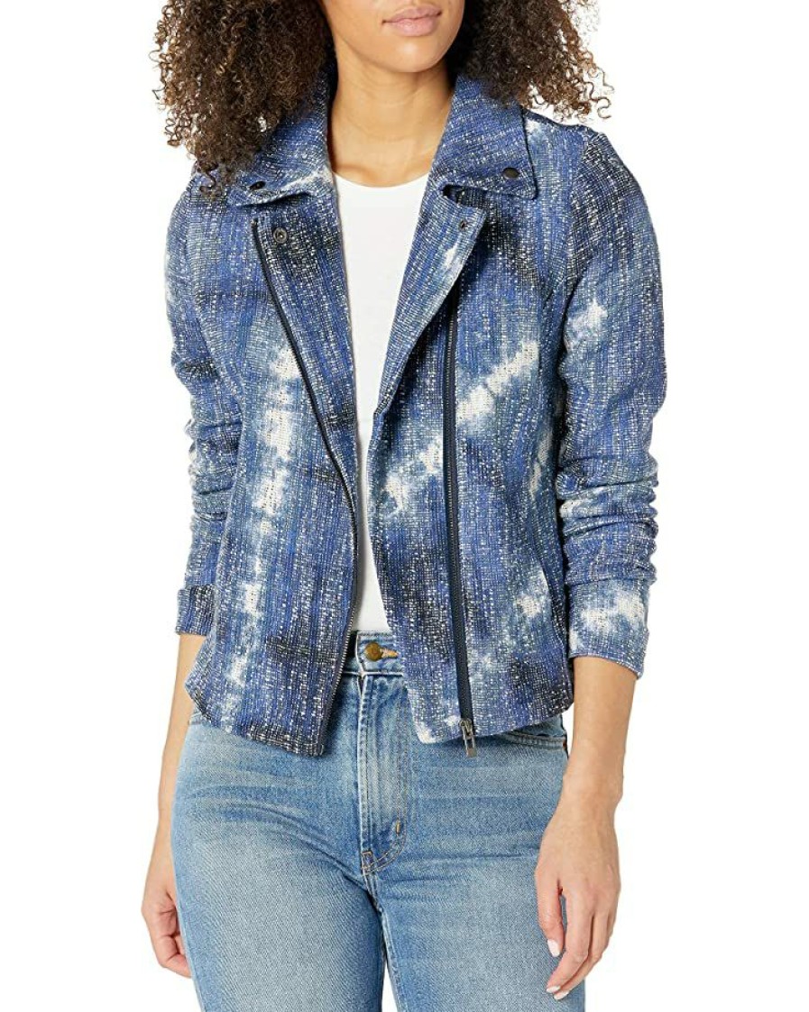 Clothing * | Coats & Outerwear Nic+Zoe Women'S Tie Dye Biker Jacket Indigo Multi