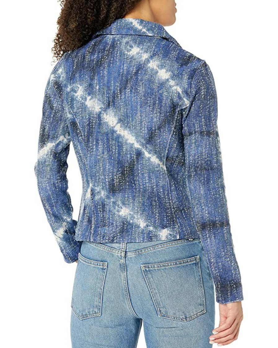 Clothing * | Coats & Outerwear Nic+Zoe Women'S Tie Dye Biker Jacket Indigo Multi