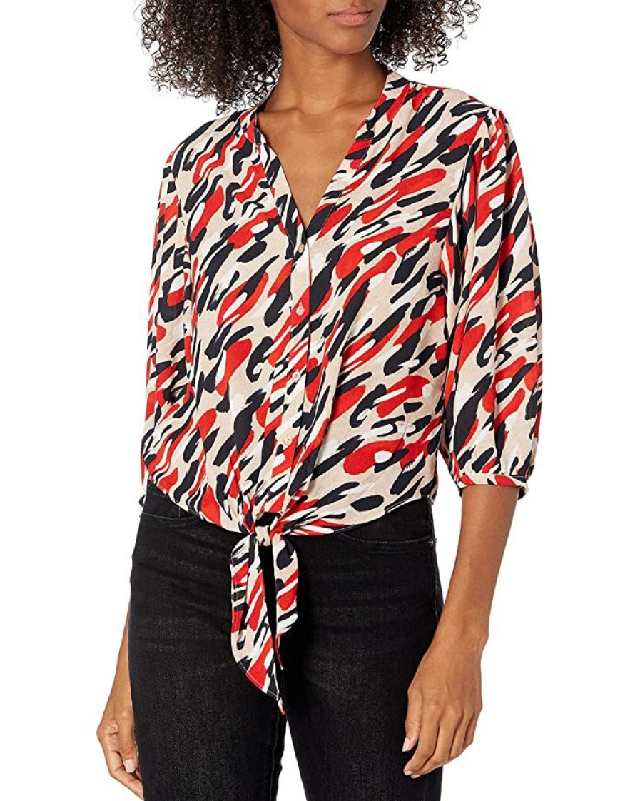 Clothing * | Shirts & Tops Nic+Zoe Women'S Santa Fe Tie Shirt Red Multi