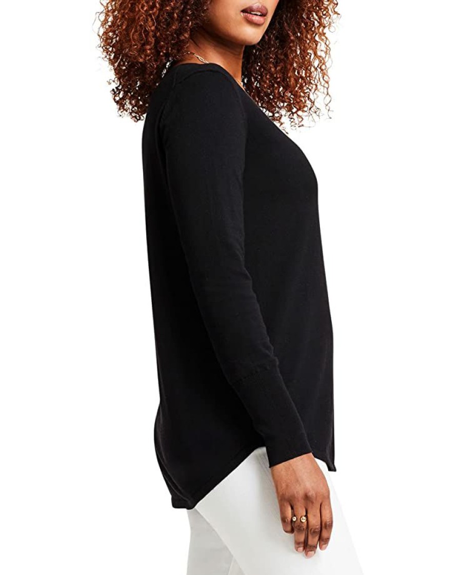 Clothing * | Nic+Zoe Sweaters Petite Vital V-Neck Black Onyx