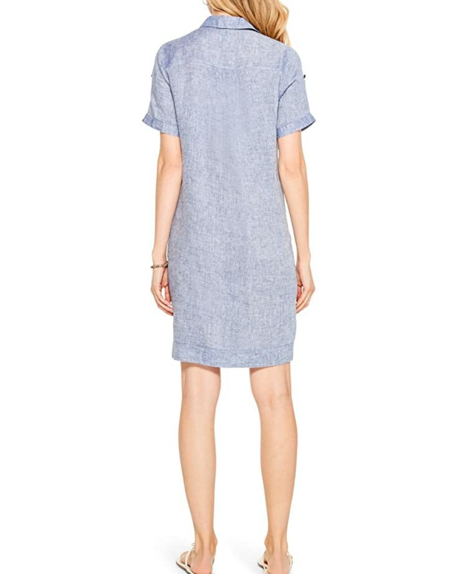 Clothing * | Nic+Zoe Dresses Plus Size Drifty Linen Shirtdress Indigo Mix