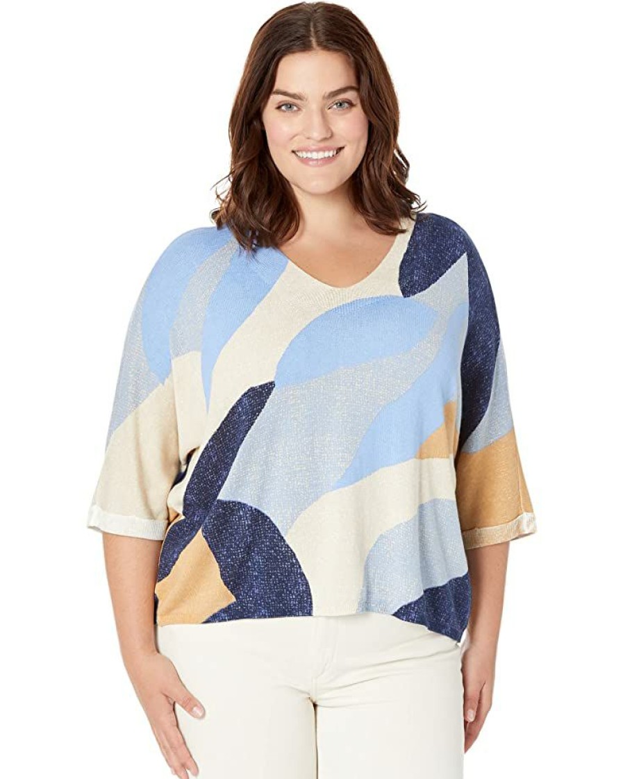 Clothing * | Nic+Zoe Sweaters Plus Size Ocean Isle Sweater Blue Multi