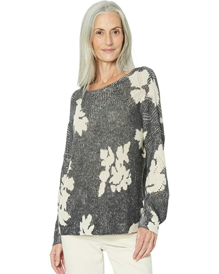 Clothing * | Nic+Zoe Sweaters Scattered Florals Sweater Black Multi