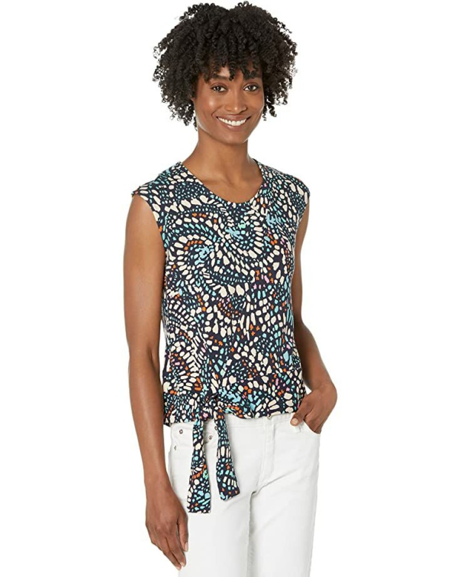 Clothing * | Nic+Zoe Shirts & Tops Petite Mosaic Dots Top Aqua Multi