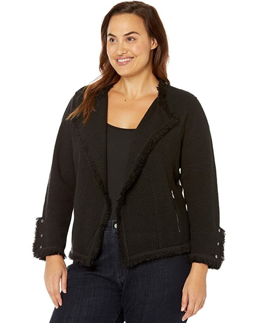 Clothing * | Nic+Zoe Coats & Outerwear Plus Size Fringe Mix Jacket