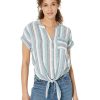 Clothing * | Nic+Zoe Shirts & Tops Horizon Stripe Tie Front Top Blue Multi