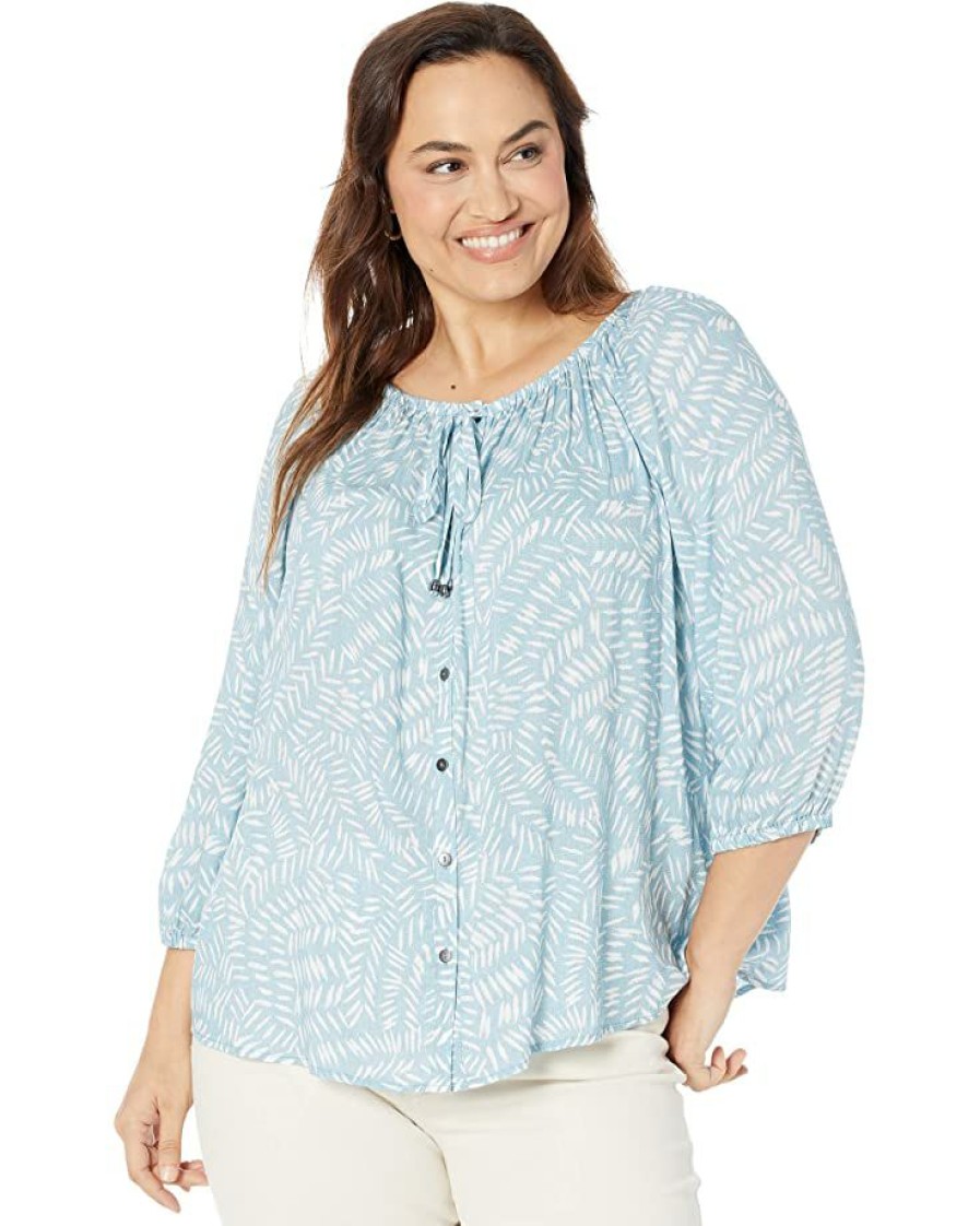 Clothing * | Nic+Zoe Shirts & Tops Plus Size In Stitches Top Blue Multi