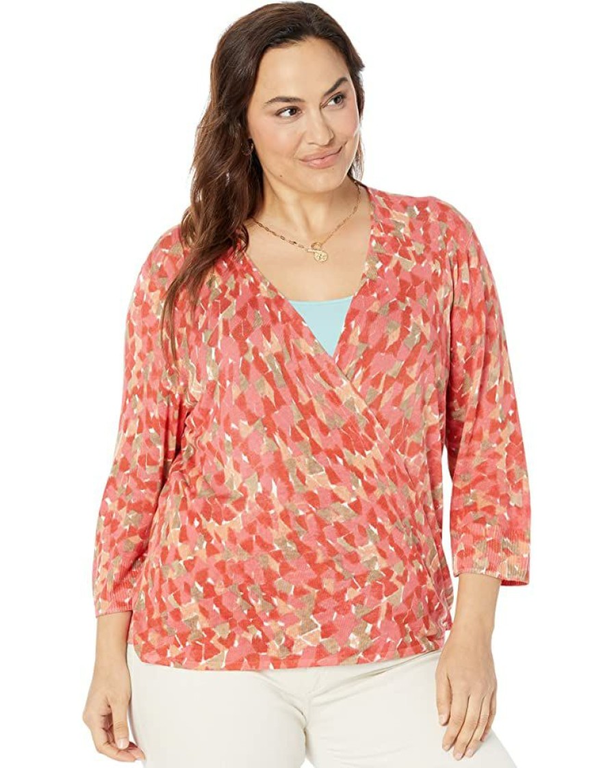 Clothing * | Nic+Zoe Sweaters Plus Size Sun Burst Cardigan Orange Multi