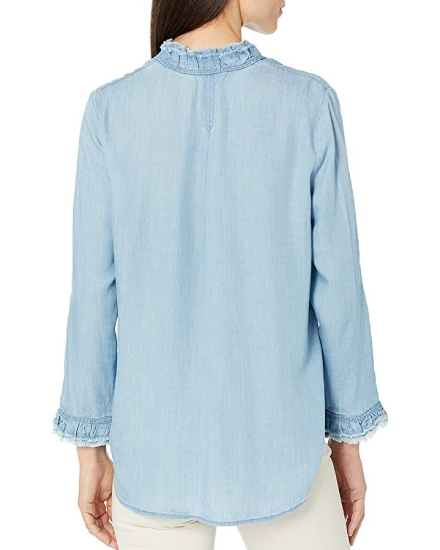 Clothing * | Shirts & Tops Nic+Zoe Women'S Ruffled Up Denim Shirt Mid Denim