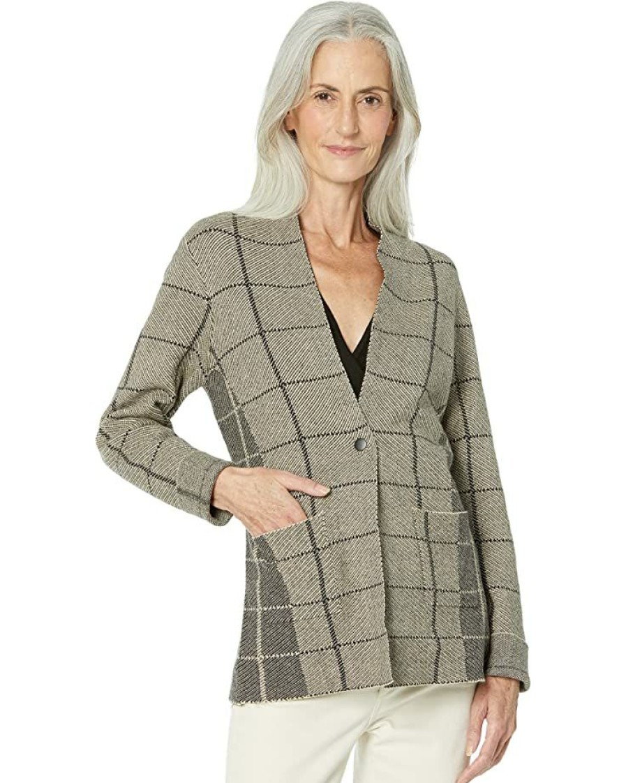 Clothing * | Nic+Zoe Coats & Outerwear Placed Plaid Blazer Neutral Mix