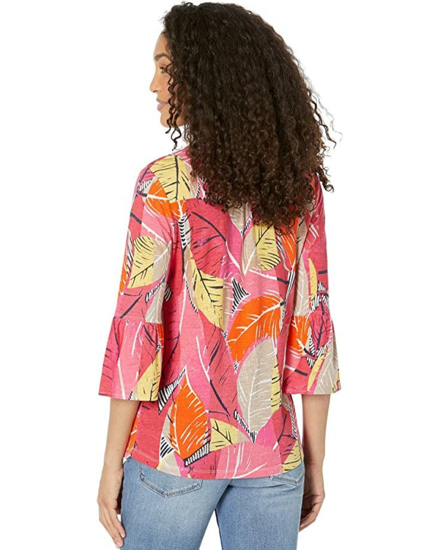 Clothing * | Nic+Zoe Shirts & Tops Feather Leaves Top Pink Multi