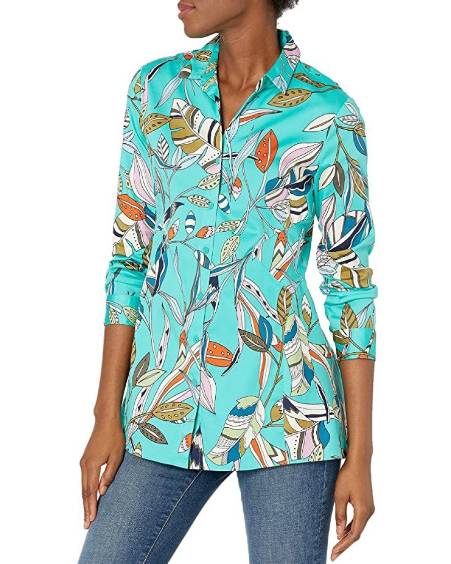 Clothing * | Shirts & Tops Nic+Zoe Women'S Riviera Botanic Shirt Green Multi