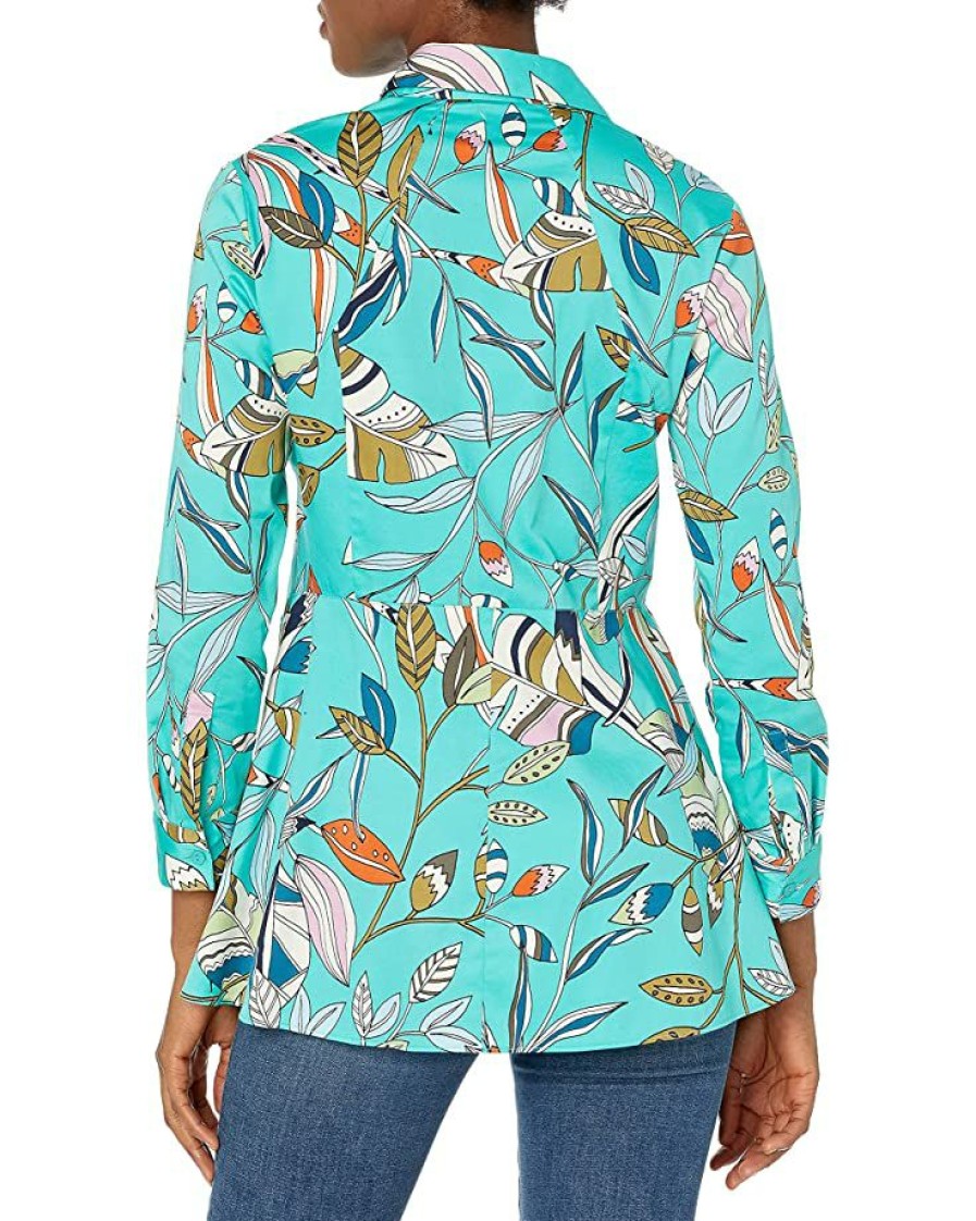 Clothing * | Shirts & Tops Nic+Zoe Women'S Riviera Botanic Shirt Green Multi