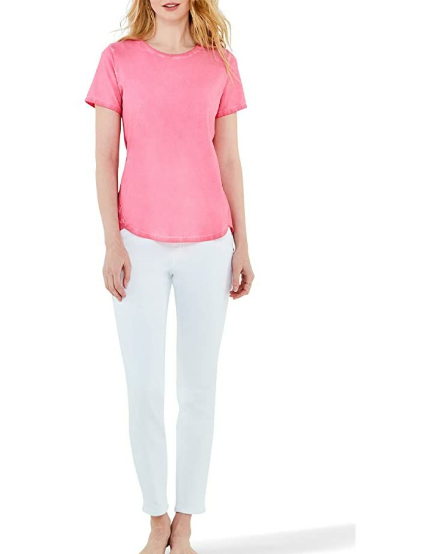 Clothing * | Nic+Zoe Shirts & Tops Short Sleeve Shirt Tail Crew Tee Flamingo