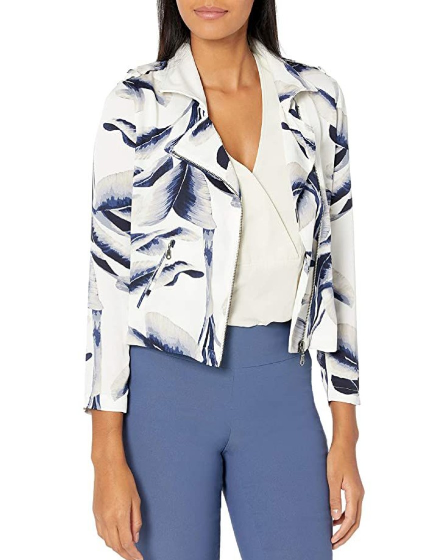 Clothing * | Coats & Outerwear Nic+Zoe Women'S Botanical Leaf Jacket White Multi