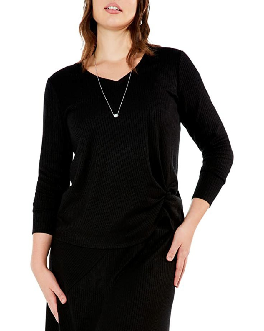 Clothing * | Nic+Zoe Sweaters Plus Size Cozy Rib Twist Top Black Onyx