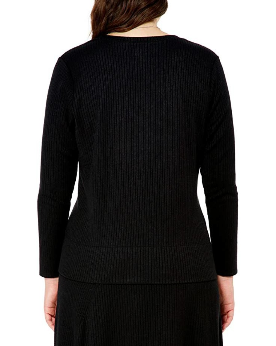 Clothing * | Nic+Zoe Sweaters Plus Size Cozy Rib Twist Top Black Onyx