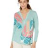 Clothing * | Nic+Zoe Sweaters Fiesta Fronds Sweater Aqua Multi