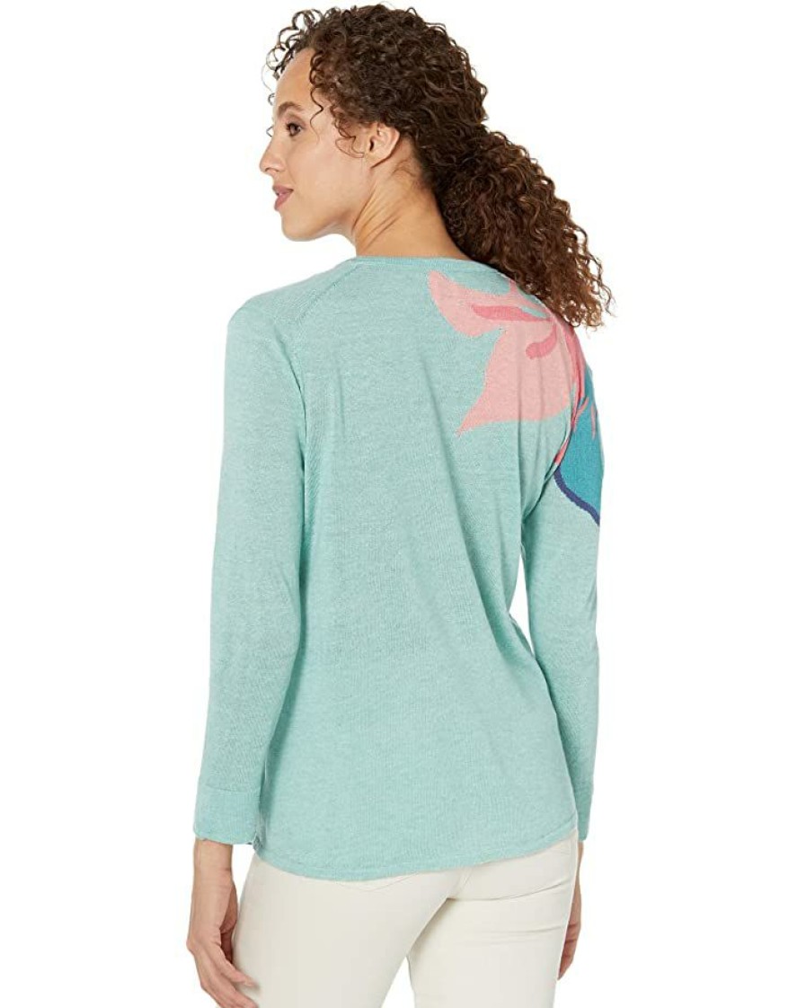 Clothing * | Nic+Zoe Sweaters Fiesta Fronds Sweater Aqua Multi