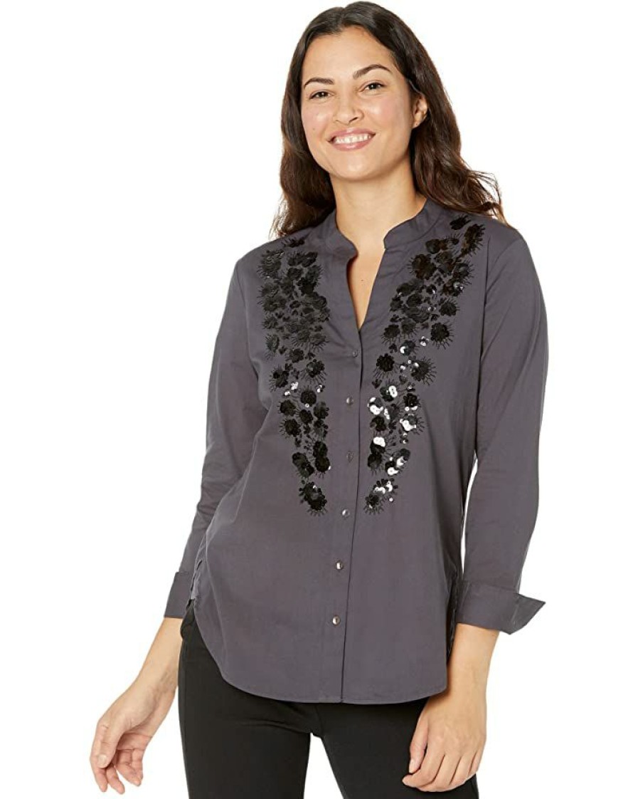 Clothing * | Nic+Zoe Shirts & Tops Evening Glam Shirt Indigo Dusk