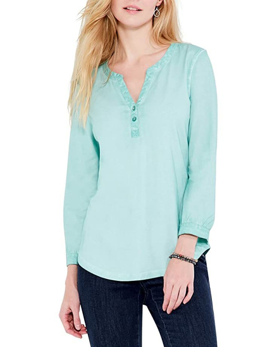 Clothing * | Nic+Zoe Shirts & Tops Bracelet Sleeve Henley Green Crush