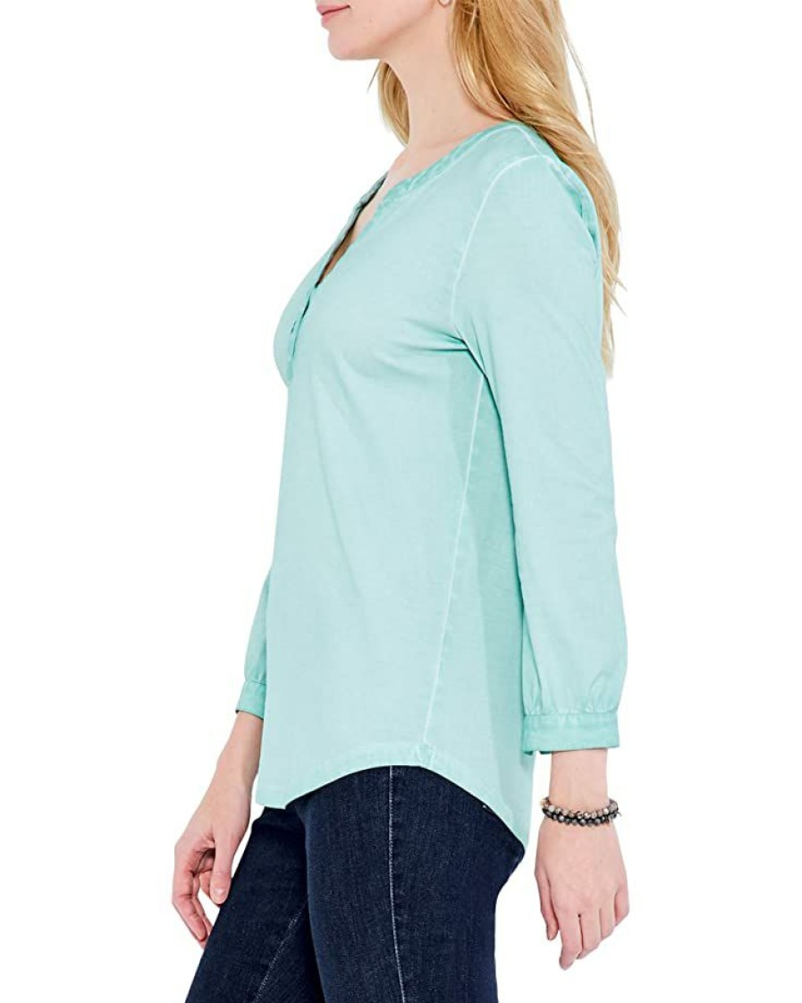 Clothing * | Nic+Zoe Shirts & Tops Bracelet Sleeve Henley Green Crush