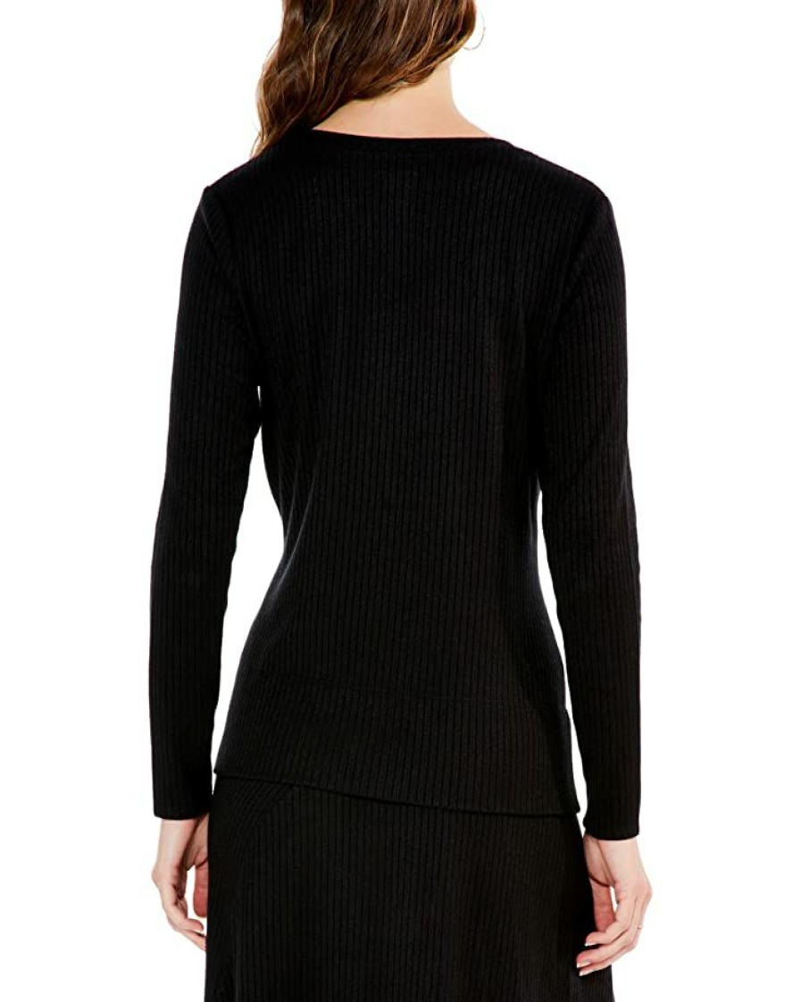 Clothing * | Nic+Zoe Sweaters Petite Cozy Rib Twist Top Black Onyx